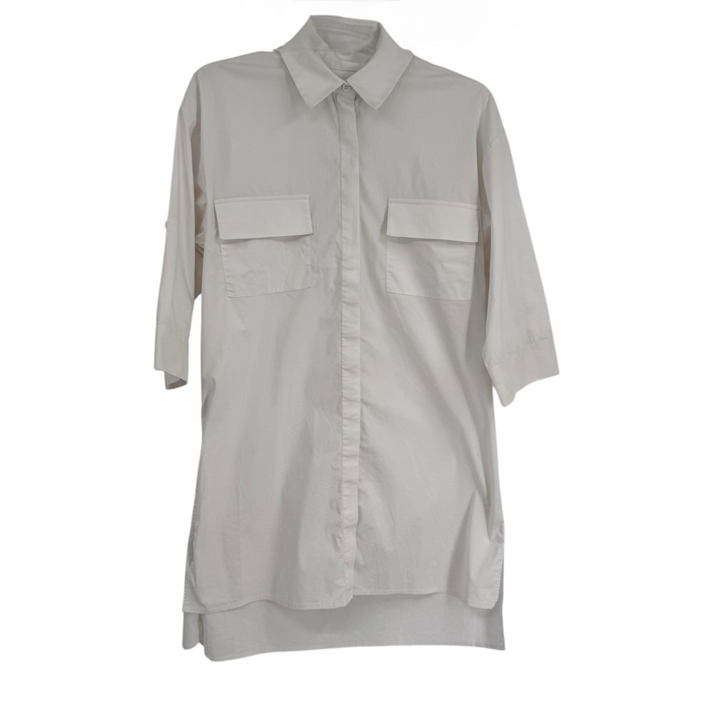 Alice & Olivia Employed Collared Button Down Shirt White Size Medium 3/4 Sleeve